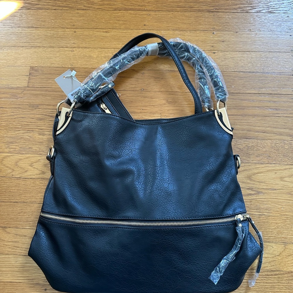 Chic Black Shoulder Bag with Gold Accents